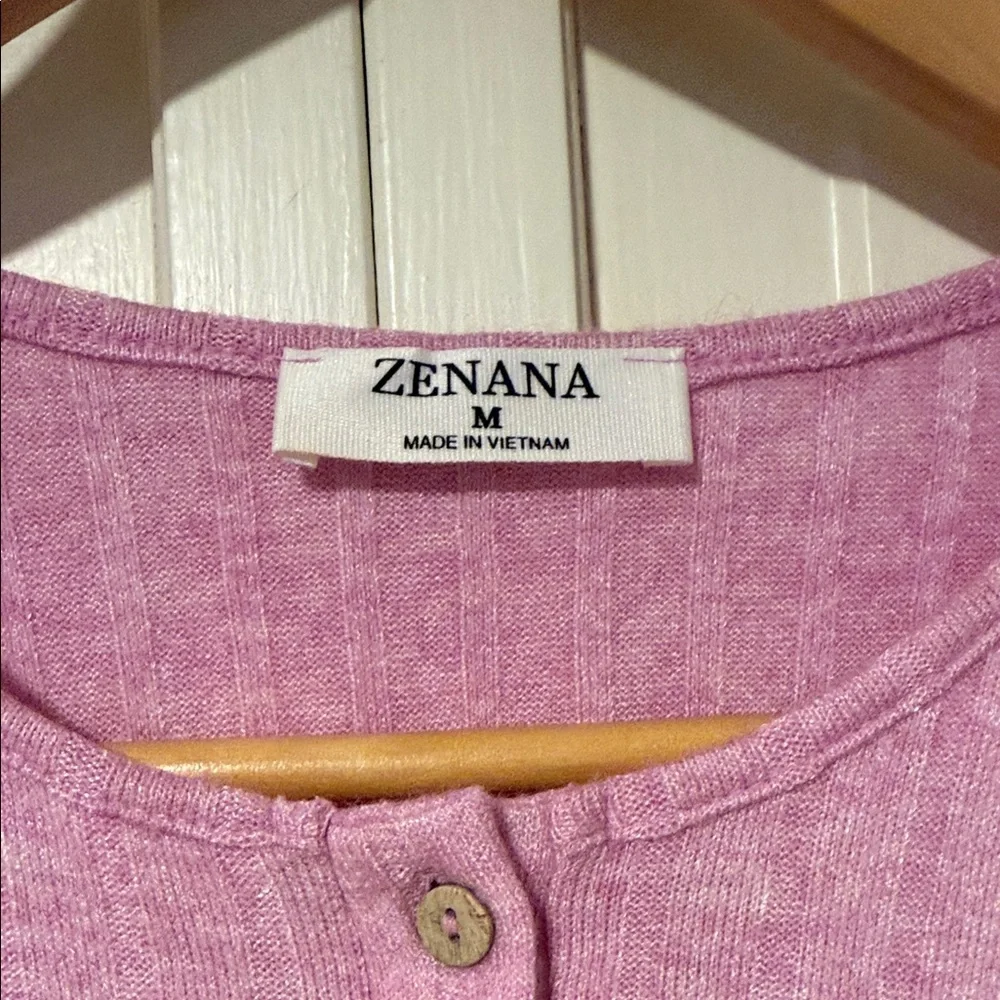 Zenana Outfitters Ribbed Henley Long Sleeve Top Light Lavender Pink size medium
